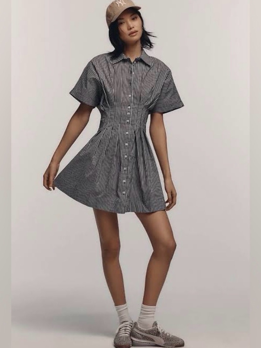 Exquise Mini Tobie Dress Charcoal Cotton Button Front Anthropologie Size M